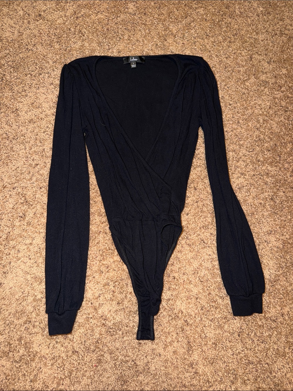Lulu's Black V-Neck Wrap Bodysuit Sweater
